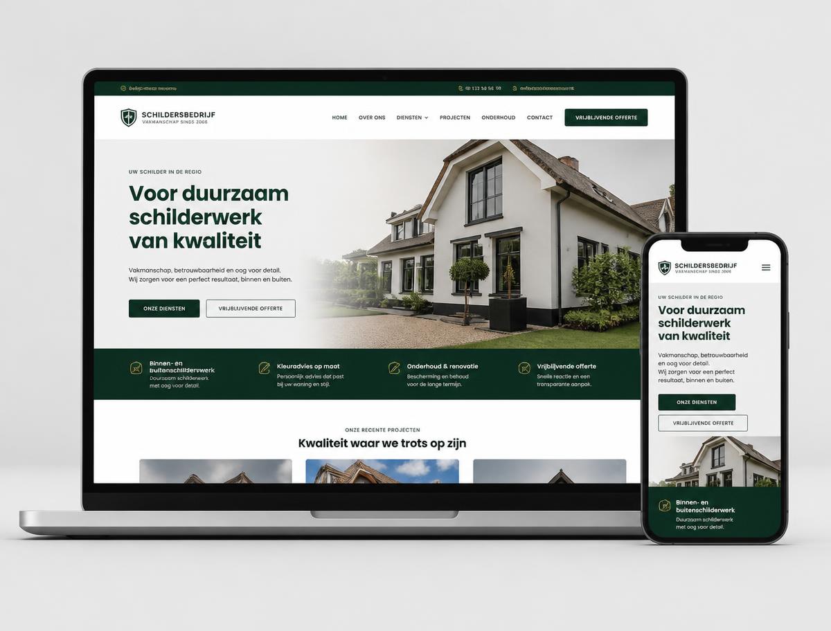 Voorbeeld van een professionele bedrijfswebsite op desktop en mobiel